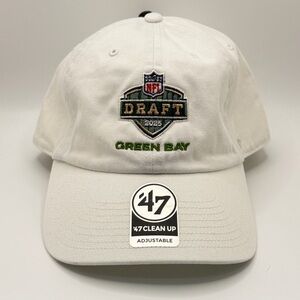 NFL Draft 2025 Green Bay Wisconsin White Adjustable ‘47 Cleanup Hat Embroidered